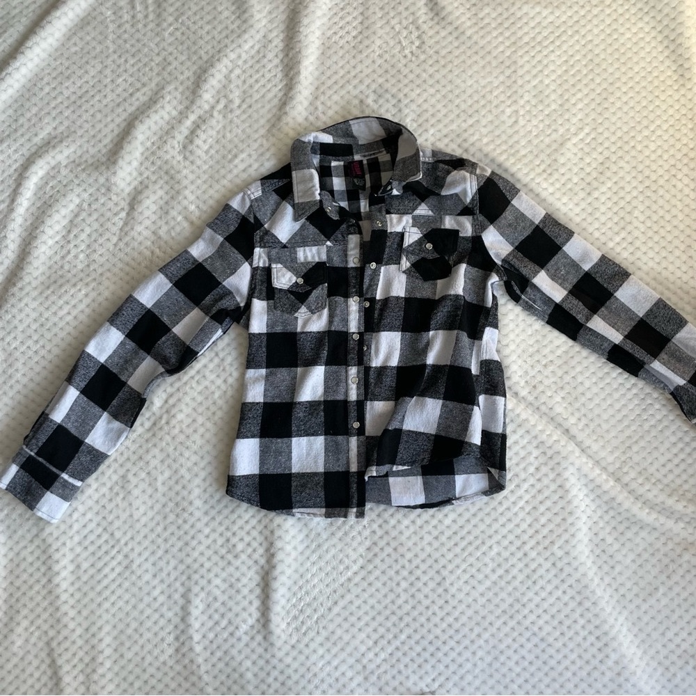 Urban groove black and white  plaid girls long sleeve size white snao buttons